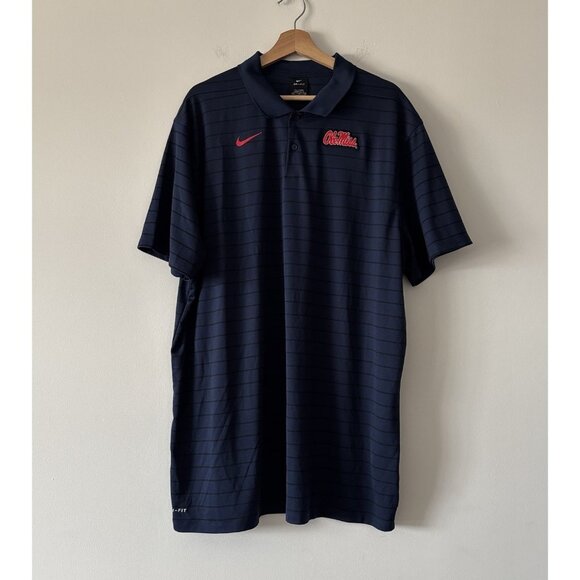 Nike Ole Miss Polo Men's Sz XXL TALL FIT Blue Striped Shirt Dri Fit Preppy Gym - Picture 1 of 12